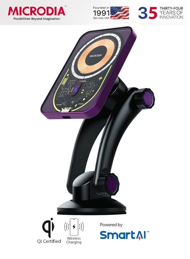 Microdia SNAPDrive Visi.Phantom 15W Wireless Car Charger w/Super Capacitor, Purple - Image 1